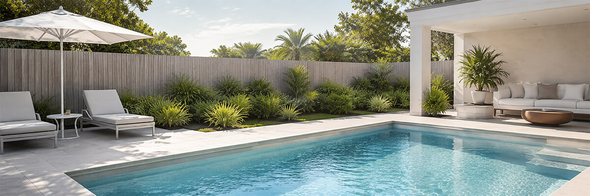 Australian backyard pool with clear water maintained by a salt chlorinator